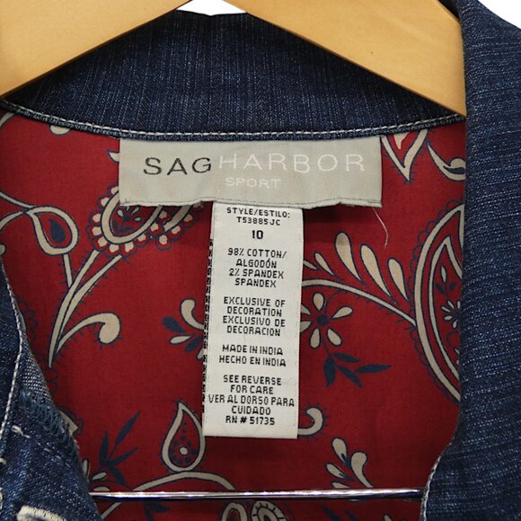 Sag Harbor Blue Denim Jacket Sz 10 Paisley Lining Western Rodeo Cowgirl Y2K - Picture 5 of 6